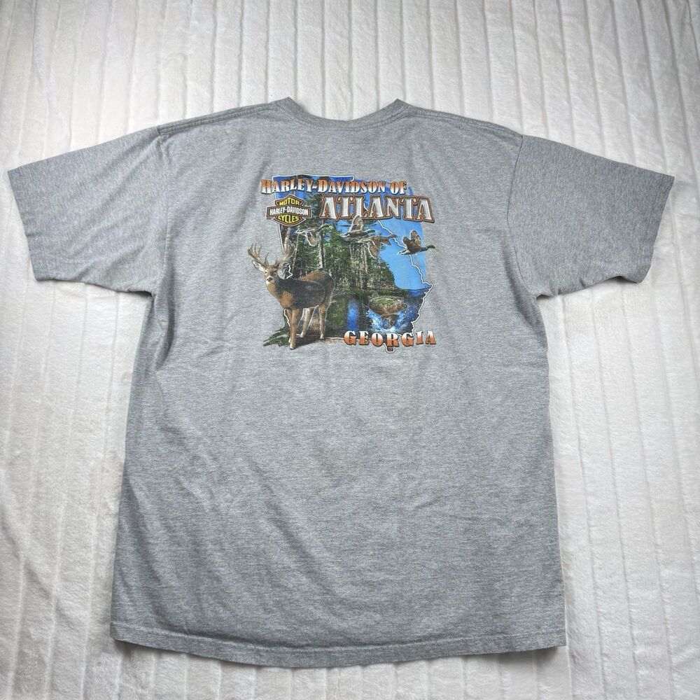 VTG Harley Davidson Motorcycle T-Shirt Men's 2XL Gray Pocket Atlanta Georgia Y2K